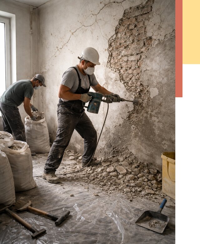 Демонтаж штукатурки со стен в Рассказово от 7355 руб/м² — быстро и недорого | ОТДЕЛОЧНИК-Рсз