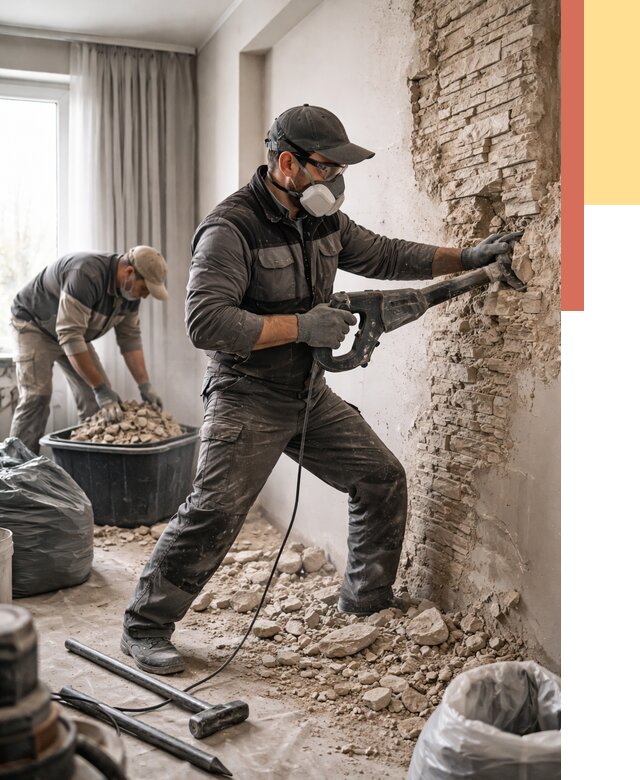 Демонтаж декоративного камня в Рассказово от 1481 руб/м² — быстро и недорого | ОТДЕЛОЧНИК-Рсз