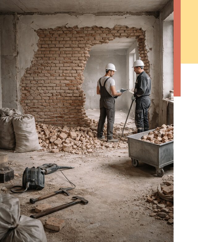 Демонтаж кирпичных стен в Рассказово от 4290 руб. — быстро, недорого, под ключ | ОТДЕЛОЧНИК-Рсз