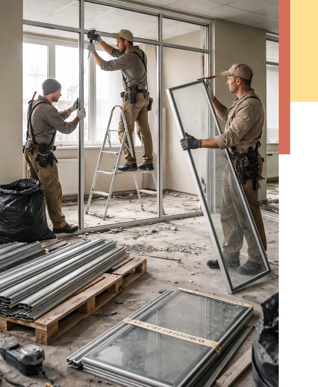 Демонтаж алюминиевых перегородок в Рассказово от 4290 руб. — быстро и недорого | ОТДЕЛОЧНИК-Рсз