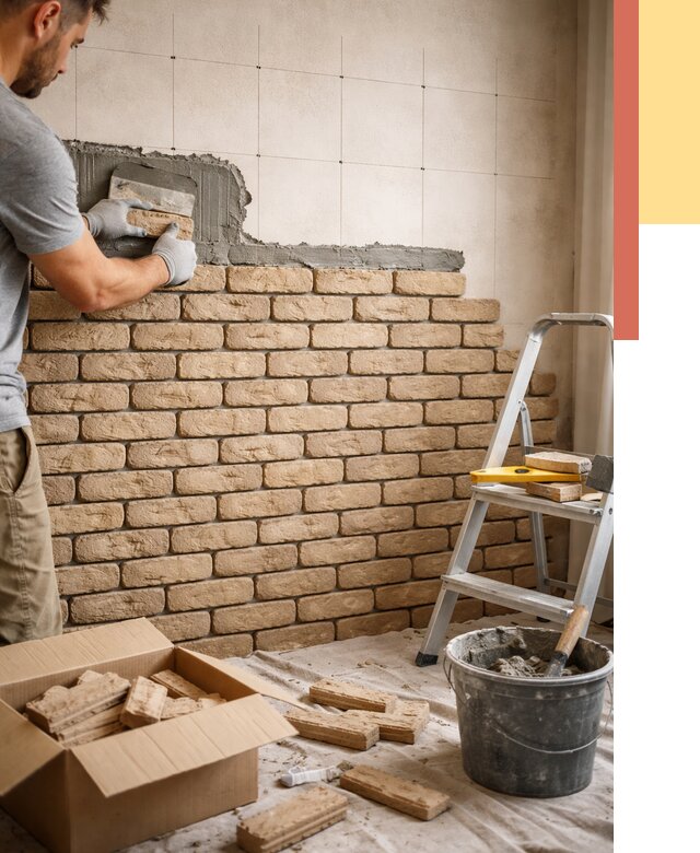 Монтаж декоративного кирпича в Рассказово от 3269 руб./м² — быстро и недорого | ОТДЕЛОЧНИК-Рсз