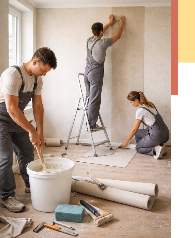 Оклейка стен обоями в Рассказово от 3575 руб/м2 — быстро и недорого | ОТДЕЛОЧНИК-Рсз