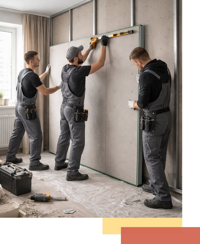 Шумоизоляция стен панелями ЗИПС в Рассказово для жилых и коммерческих помещений