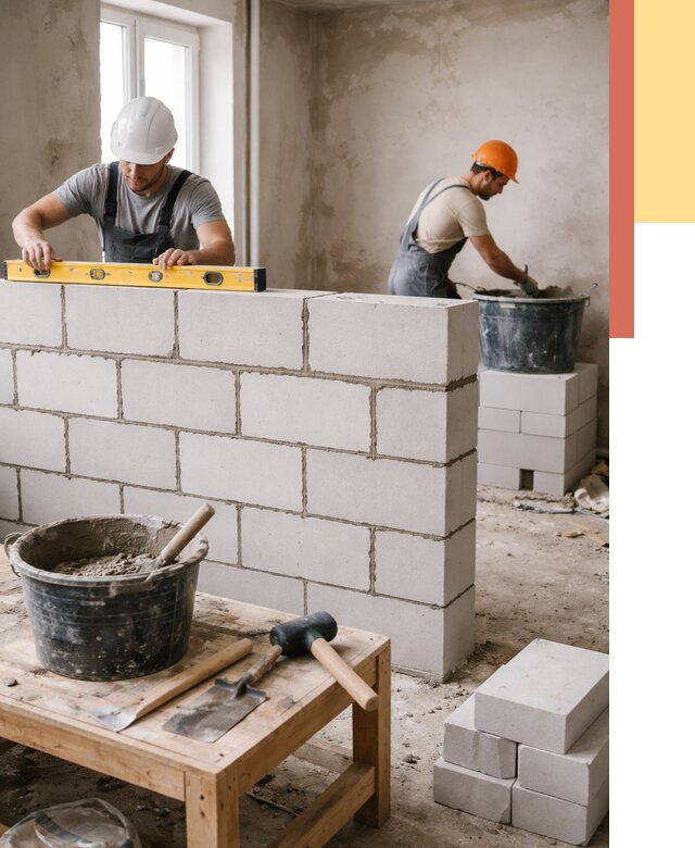 Кладка перегородок из газобетона в Рассказово от 3269 руб. под ключ | ОТДЕЛОЧНИК-Рсз