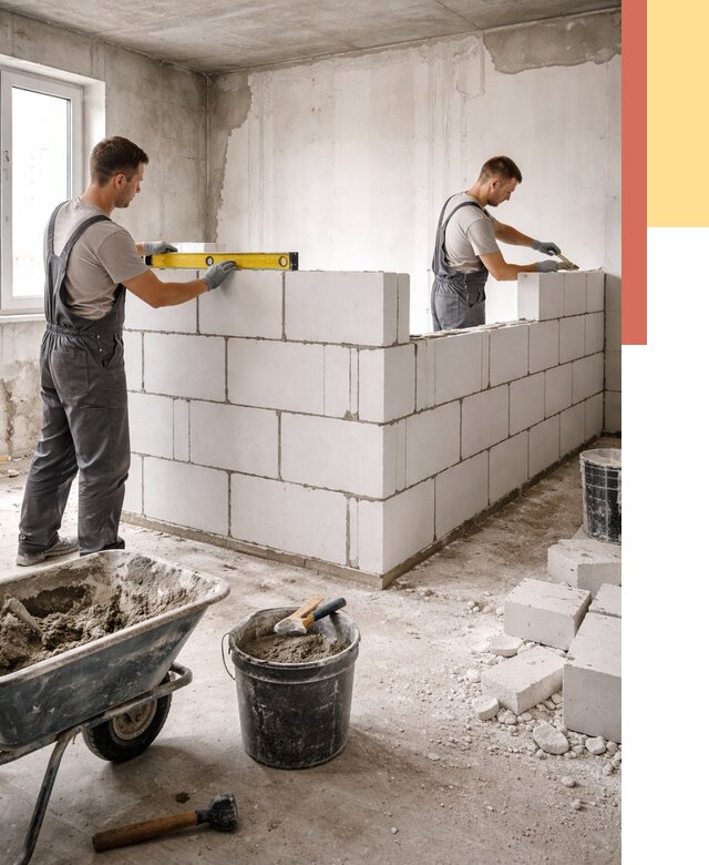 Кладка перегородок из ПГП в Рассказово от 2554 руб./м2 — монтаж и возведение под ключ | ОТДЕЛОЧНИК-Рсз