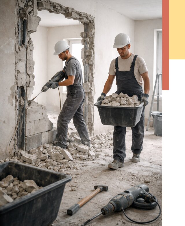 Демонтаж блоковых перегородок в Рассказово от 3831 руб. — быстро и недорого | ОТДЕЛОЧНИК-Рсз