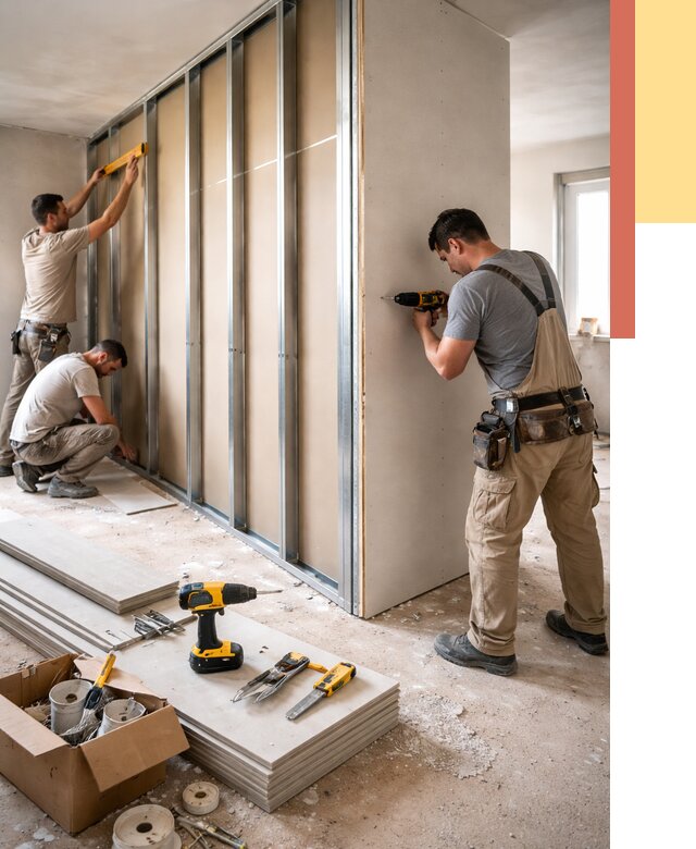 Монтаж однослойной перегородки из гипсокартона в Рассказово от 664 руб. | ОТДЕЛОЧНИК-Рсз