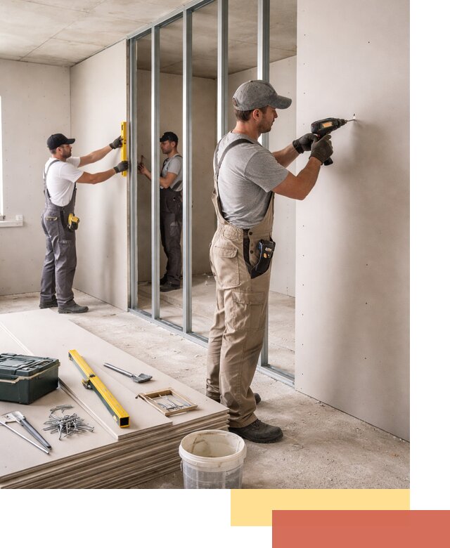 Однослойная перегородка из гипсокартона в Рассказово под ключ, монтаж и отделка