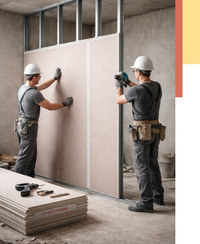 Перегородка из огнестойкого гипсокартона в Рассказово от 1890 руб. под ключ | ОТДЕЛОЧНИК-Рсз