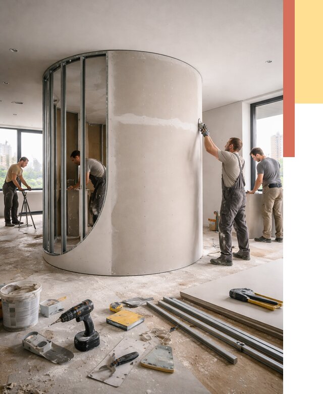 Радиусная перегородка из гипсокартона в Рассказово от 2962 руб. под ключ | ОТДЕЛОЧНИК-Рсз