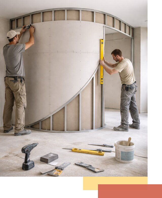 Радиусная перегородка из гипсокартона в Рассказово под ключ