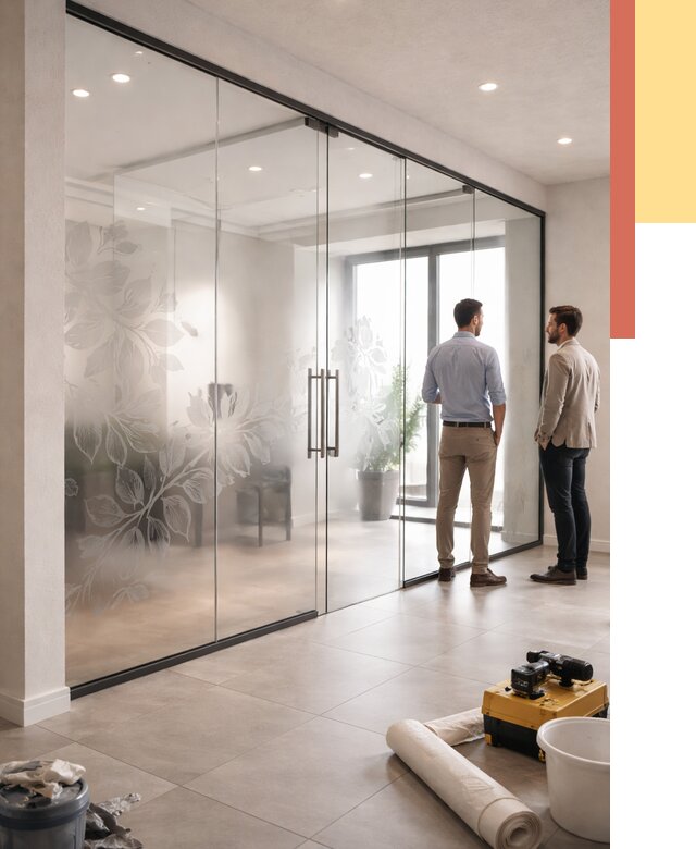 Стеклянные перегородки с рисунком в Рассказово от 12769 руб. монтаж и нанесение | ОТДЕЛОЧНИК-Рсз