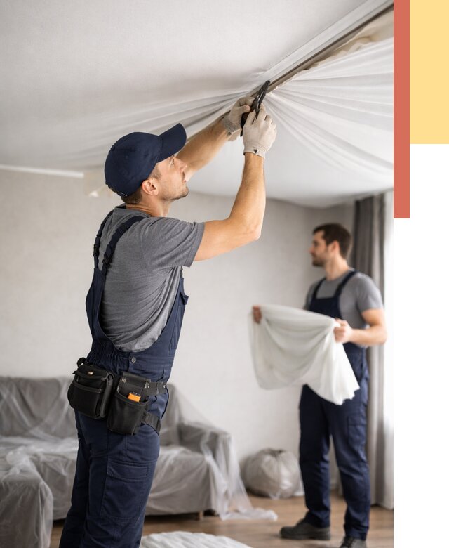 Демонтаж натяжного потолка в Рассказово от 4597 руб. — снятие и разбор под ключ | ОТДЕЛОЧНИК-Рсз