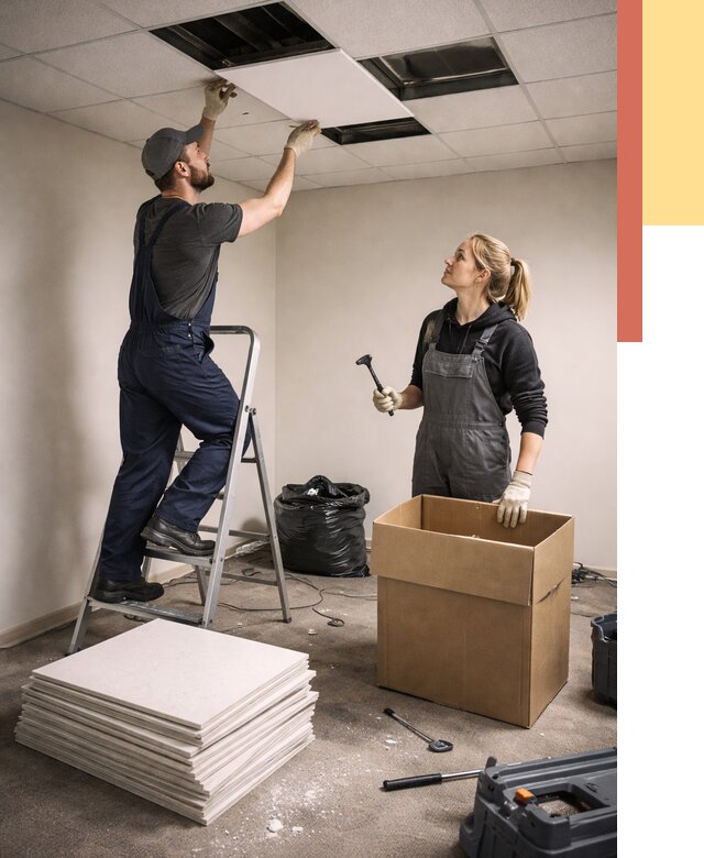 Демонтаж потолочной плитки в Рассказово от 4597 руб. быстро и недорого | ОТДЕЛОЧНИК-Рсз