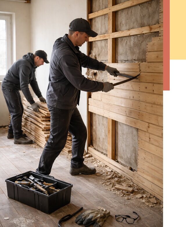 Демонтаж вагонки в Рассказово от 3882 руб/м2 — быстро и недорого | ОТДЕЛОЧНИК-Рсз