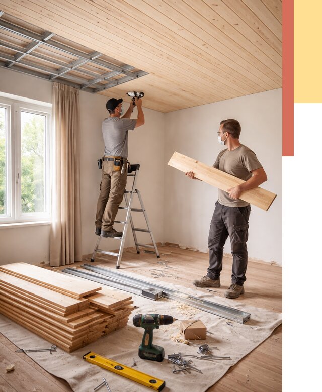 Монтаж потолка из вагонки в Рассказово от 6640 руб. | Быстро и недорого — ОТДЕЛОЧНИК-Рсз