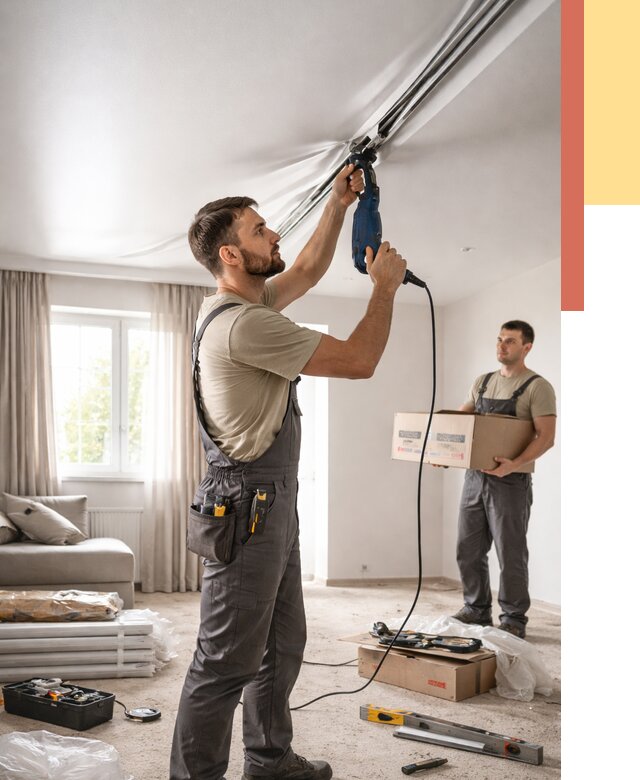 Монтаж сатинового натяжного потолка в Рассказово от 3575 руб. | Быстро, недорого — ОТДЕЛОЧНИК-Рсз