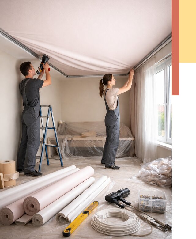 Монтаж цветного натяжного потолка в Рассказово от 4290 руб/м² — быстро и недорого | ОТДЕЛОЧНИК-Рсз