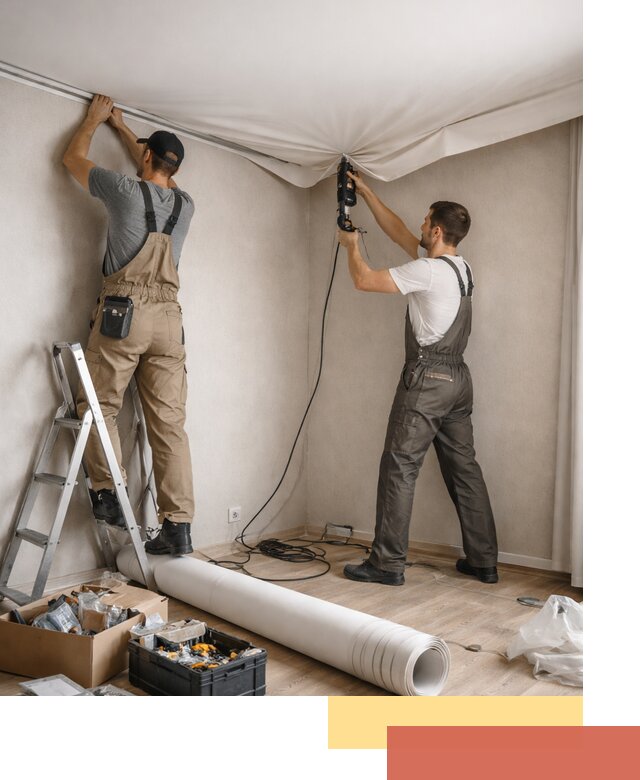 Монтаж цветного натяжного потолка в Рассказово за один день