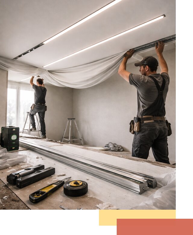 Монтаж натяжных потолков со световыми линиями в Рассказово