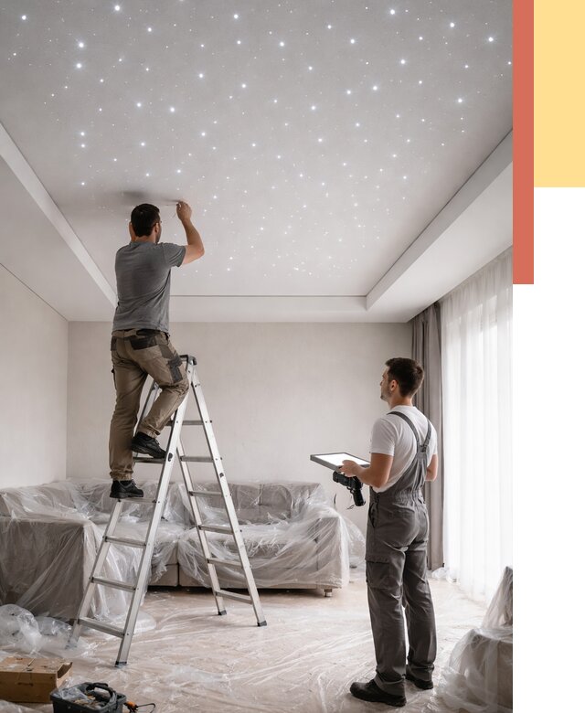 Монтаж натяжного потолка «звездное небо» в Рассказово от 6640 руб. | ОТДЕЛОЧНИК-Рсз