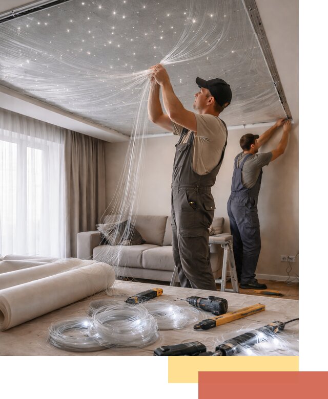 Монтаж натяжного потолка «Звездное небо» в Рассказово