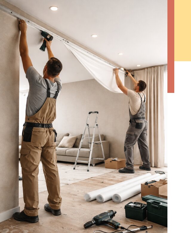 Монтаж натяжного потолка в гостиной в Рассказово от 562 руб. | ОТДЕЛОЧНИК-Рсз