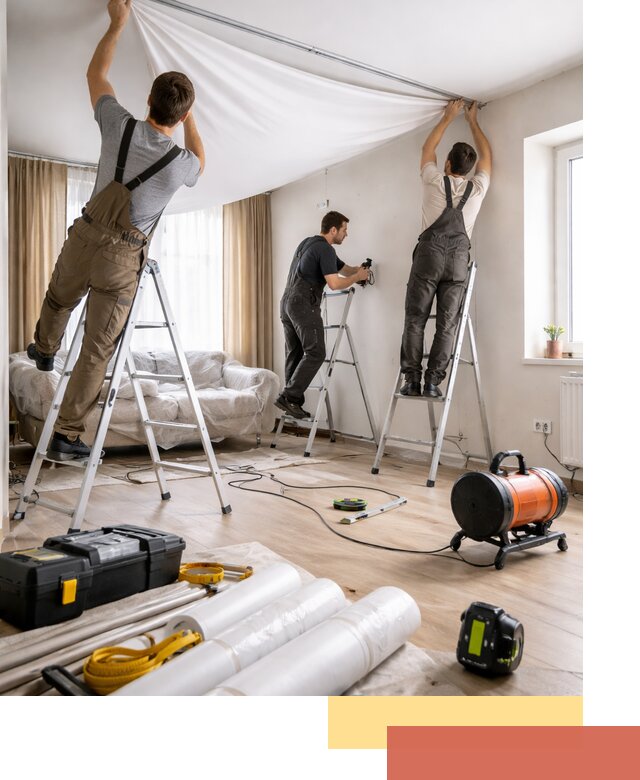 Монтаж натяжного потолка в гостиной в Рассказово