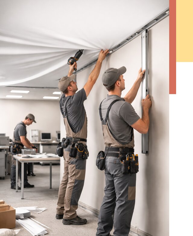 Монтаж натяжного потолка в офисе в Рассказово от 460 руб/м² — быстро и недорого | ОТДЕЛОЧНИК-Рсз