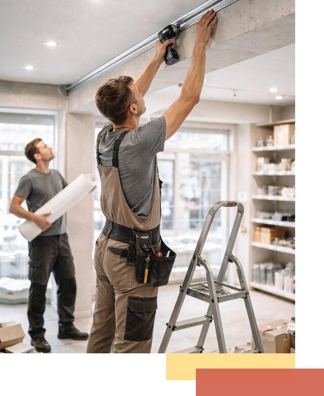 Монтаж натяжных потолков в магазине в Рассказово