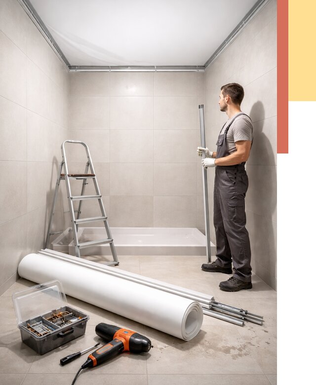 Монтаж натяжного потолка в санузле в Рассказово от 1890 руб. — ОТДЕЛОЧНИК-Рсз