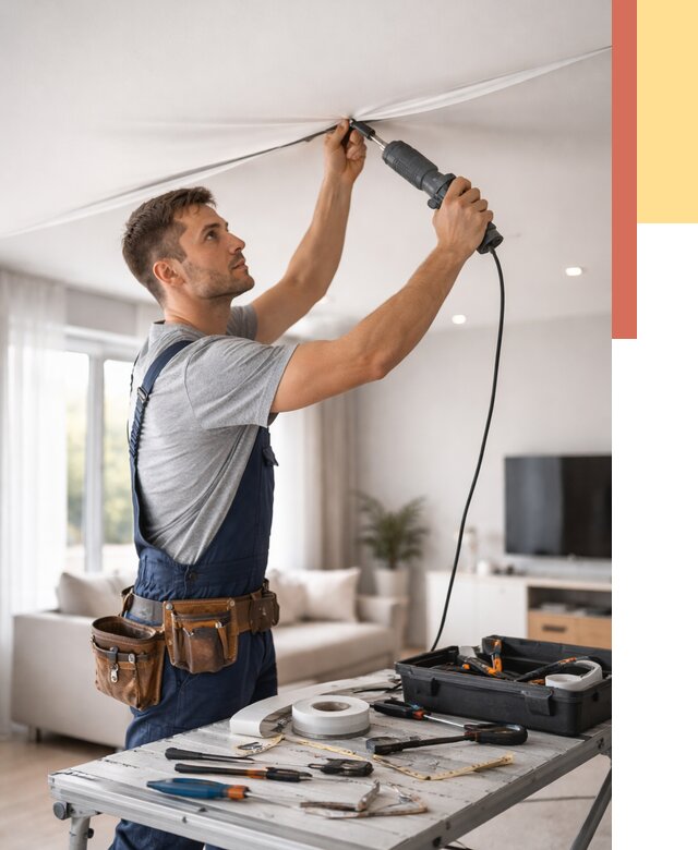 Ремонт натяжных потолков в Рассказово от 9704 руб. под ключ — ОТДЕЛОЧНИК-Рсз