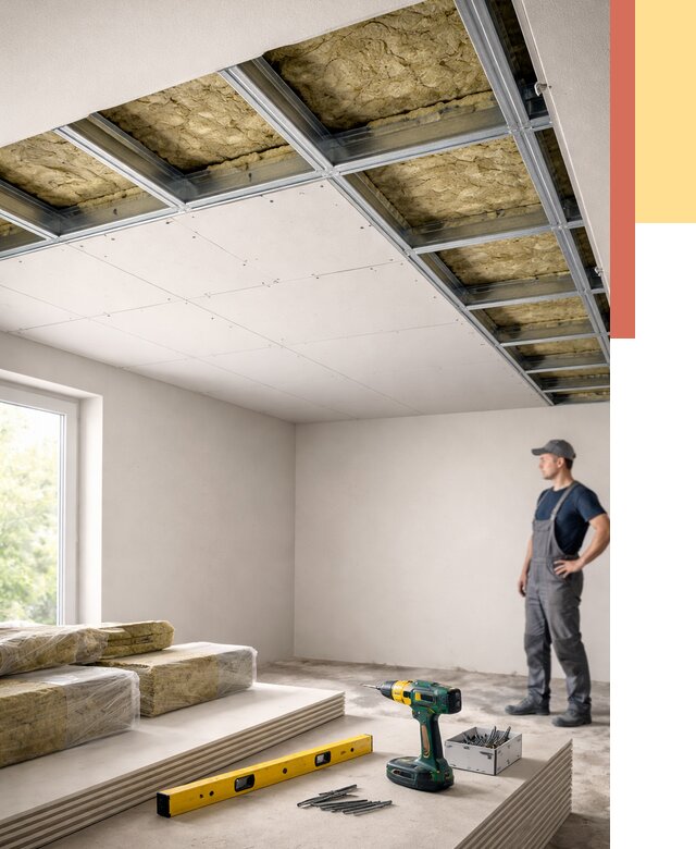 Звукоизоляция потолка ГКЛ в Рассказово от 970 руб. — монтаж под ключ | ОТДЕЛОЧНИК-Рсз