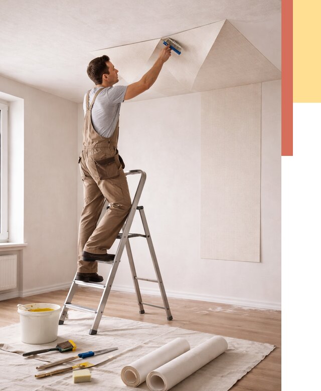 Поклейка обоев на потолок в Рассказово от 4597 руб. быстро и недорого | ОТДЕЛОЧНИК-Рсз